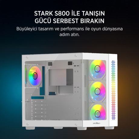 James Donkey Stark S800 4xARGB Temperli Cam ATX Beyaz Gaming (Oyuncu) Kasa