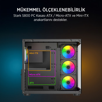 James Donkey Stark S800 4xARGB Temperli Cam 750W 80+ Bronze ATX Siyah Gaming (Oyuncu) Kasa